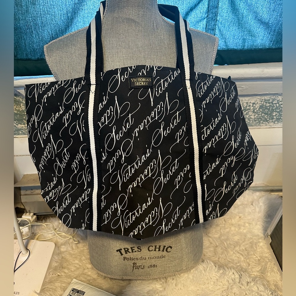Victoria's Secret Scripted Black and White Tote
